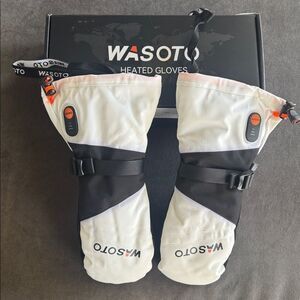 Wasoto Unisex Heated Mittens White & Black Touchscreen Thumb Size S